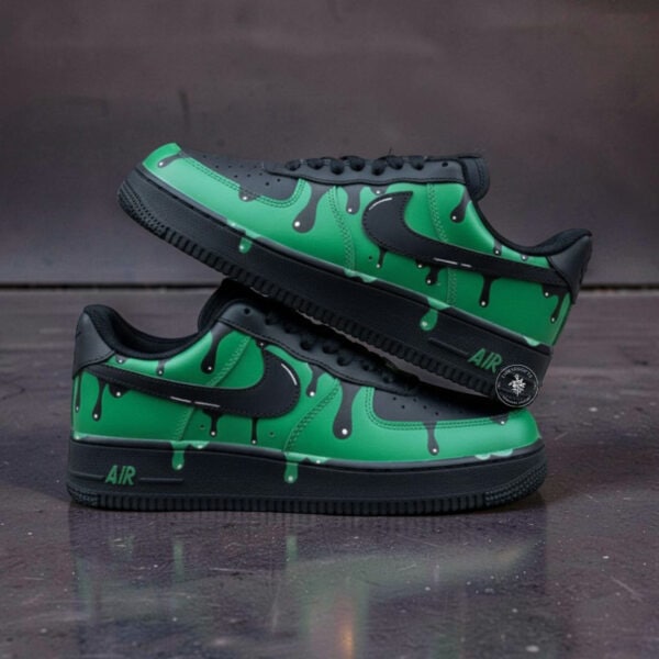 Hand-Painted Blue Splash Air Force 1 sneakers with drip paint design.