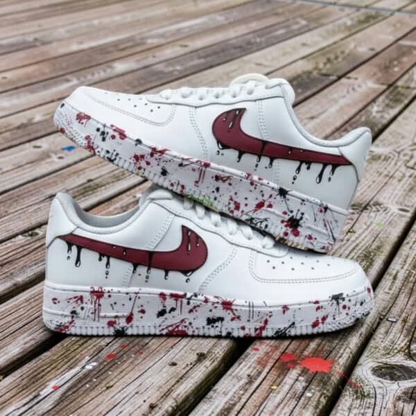 Custom painted Blue Splash Nike Air Force 1 sneakers with drip design. Unique hand-painted streetwea.