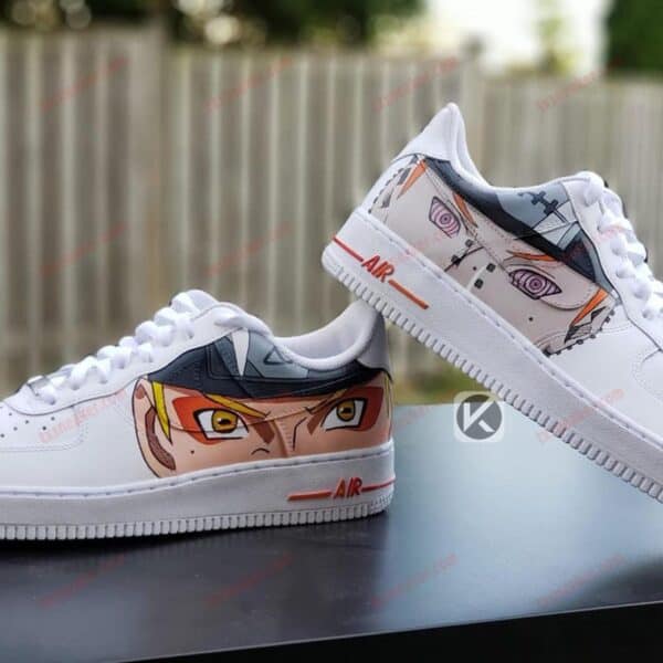 Anime-inspired custom Nike AF1 sneakers with hand-painted character design.