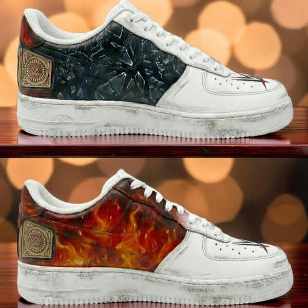 Custom AF1 sneakers with unique fire and ice designs for personalized style.