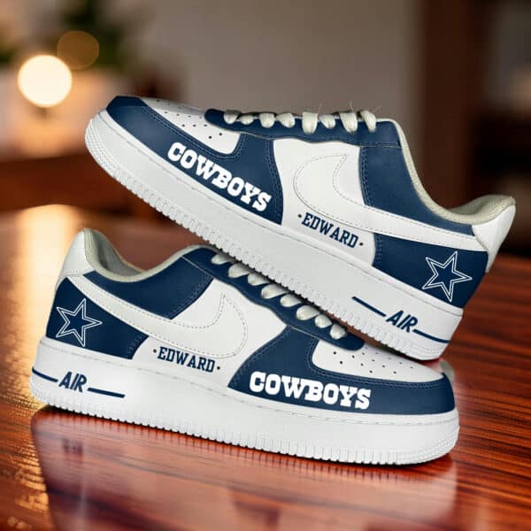 Custom Cowboys-themed AF1 sneakers with personalized name and logo design.