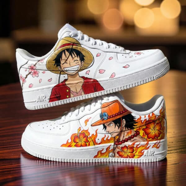 Custom anime-themed AF1 sneakers with vibrant character artwork.