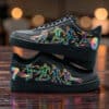 Custom neon-lit AF1 sneakers with vibrant sports-themed designs.