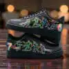Custom neon-lit AF1 sneakers with vibrant sports-themed designs.