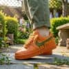 Custom hand-painted orange and green drip Air Force 1 sneakers for unique style. Perfect for sneaker.