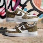 Air Force 1 camouflage sneakers with hand-painted bottomland design.