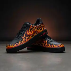 Custom flame design Air Force 1 sneakers with hand-painted details for unique style.