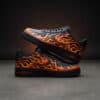 Custom Flame Air Force 1 sneakers with hand-painted fiery design.