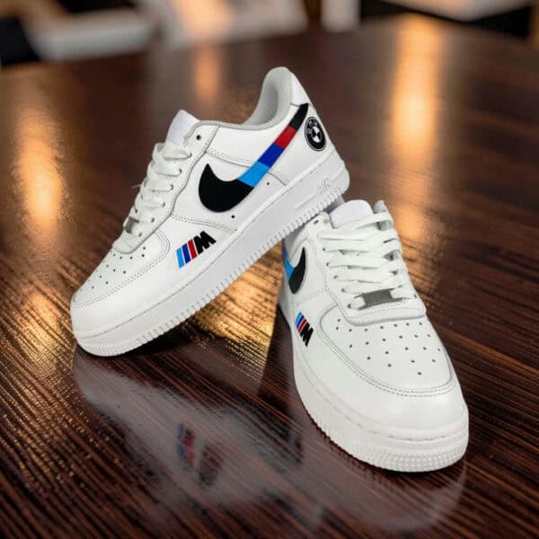 Hand-painted BMW Air Force 1 sneakers with luxury car-inspired design.