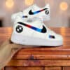 Hand-painted BMW Air Force 1 sneakers with luxury car branding and unique design.