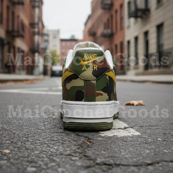 Hand Painted Camo AF1 Sneakers, Yellow Accent, Custom Streetwear