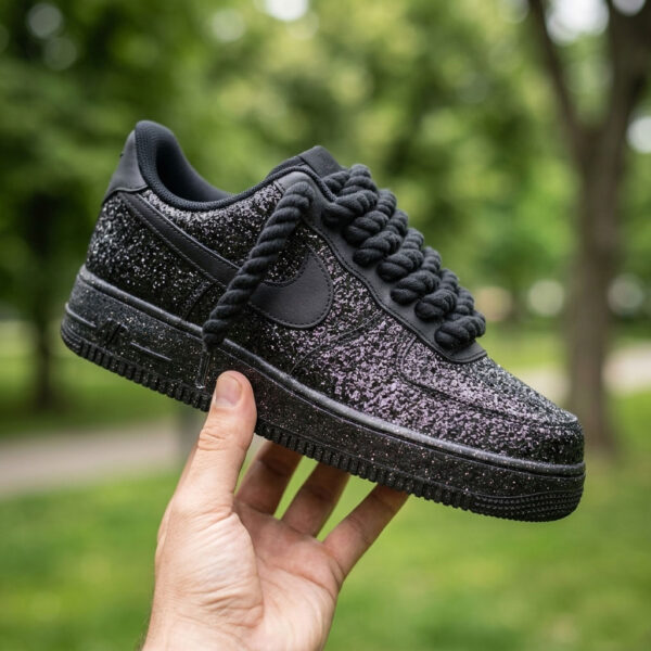 Black Glitter AF1 Sneakers with Rope Laces