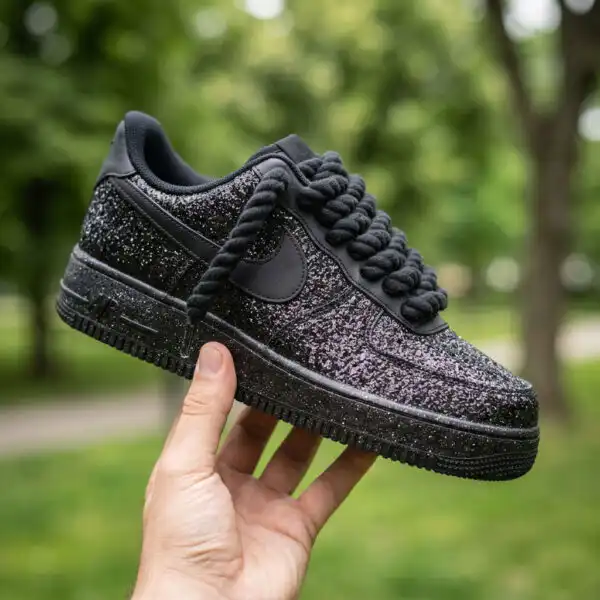 Black Glitter AF1 Sneakers with Rope Laces