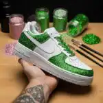 Custom Green Glitter Air Force 1 Sneakers