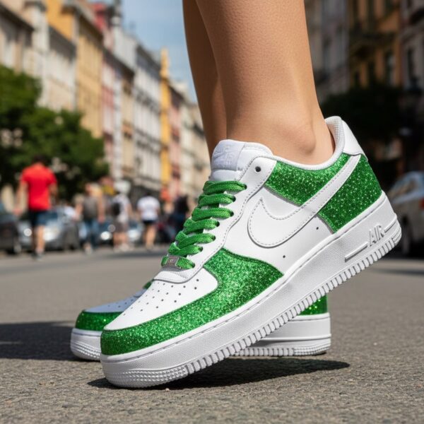 Custom Green Glitter Air Force 1 Sneakers