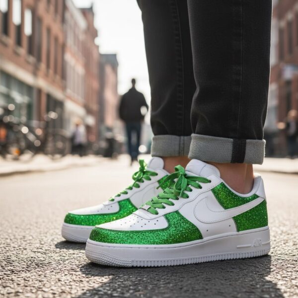 Custom Green Glitter Air Force 1 Sneakers