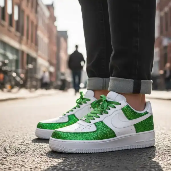 Custom Green Glitter Air Force 1 Sneakers