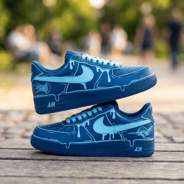 Hand-Painted Light Blue Drip AF1 Sneakers
