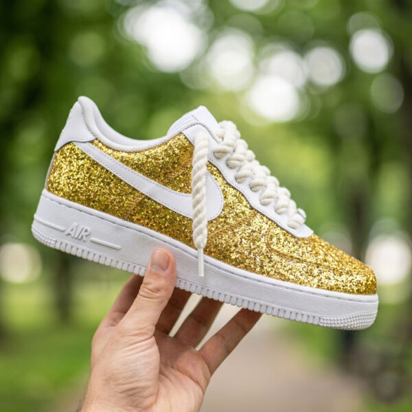 Custom Gold Glitter AF1 Sneakers with Rope Laces