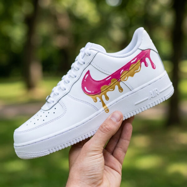 Hand-Painted Pink & Gold Drip Air Force 1 Sneakers