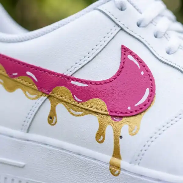 Hand-Painted Pink & Gold Drip Air Force 1 Sneakers