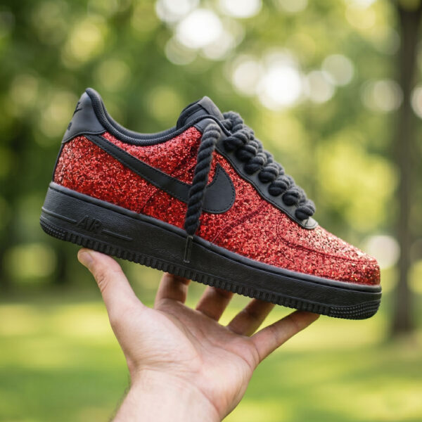 Red Glitter AF1 Sneakers with Rope Laces