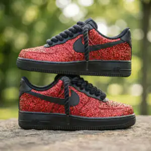 Red Glitter AF1 Sneakers with Rope Laces