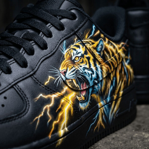 Custom Lightning Tiger AF1 Sneakers, Fierce Animal Art