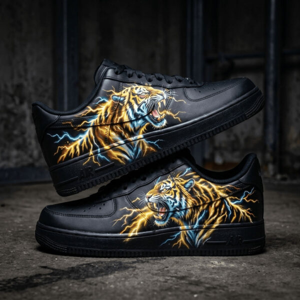 Custom Lightning Tiger AF1 Sneakers, Fierce Animal Art