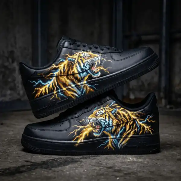 Custom Lightning Tiger AF1 Sneakers, Fierce Animal Art