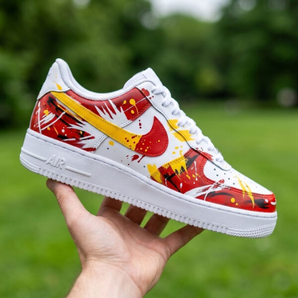 Hand-Painted Red Yellow Splash Air Force 1 Sneakers