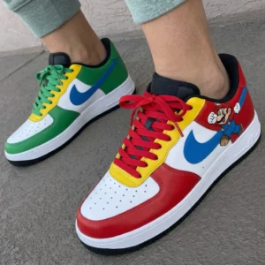 Custom Super Mario Color Block Air Force 1 Sneakers – Cartoon Shoes