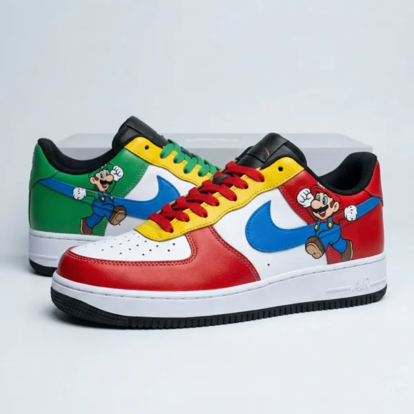 custom super mario color block air force 1 sneakers – cartoon shoes Custom Super Mario Color Block Air Force 1 Sneakers – Cartoon Shoes