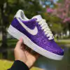 Custom Purple Glitter AF1 Sneakers with Rope Laces