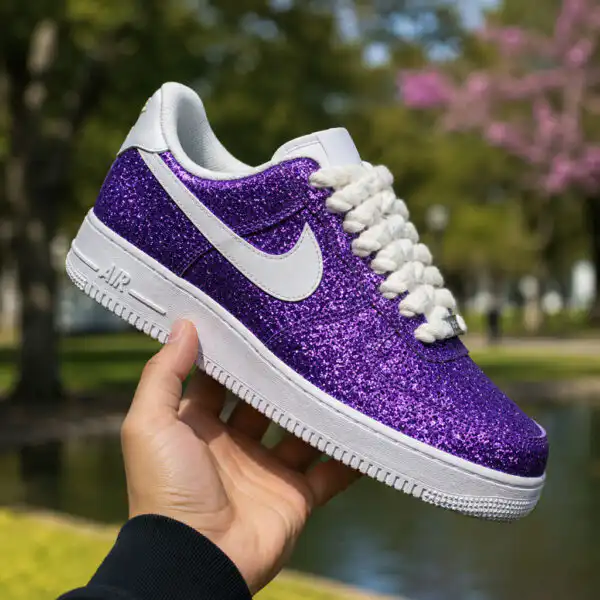 Custom Purple Glitter AF1 Sneakers with Rope Laces
