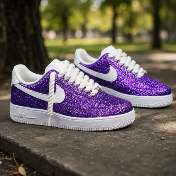 Custom Purple Glitter AF1 Sneakers with Rope Laces