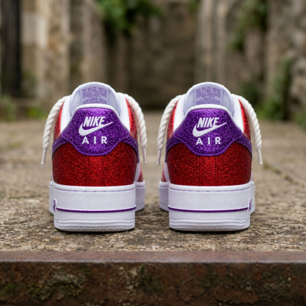 Custom Red Purple Glitter Air Force 1 Sneakers