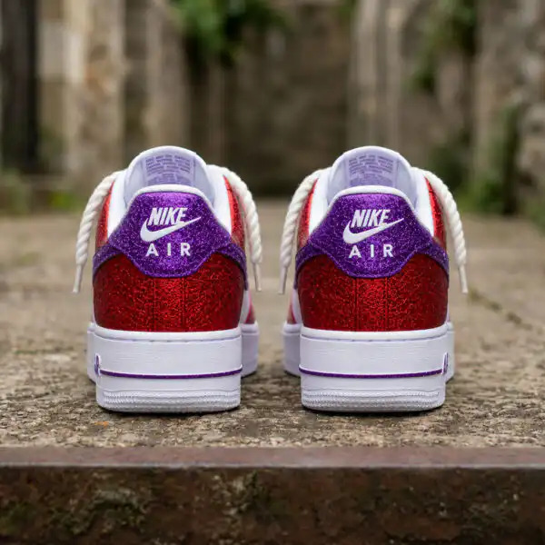 Custom Red Purple Glitter Air Force 1 Sneakers