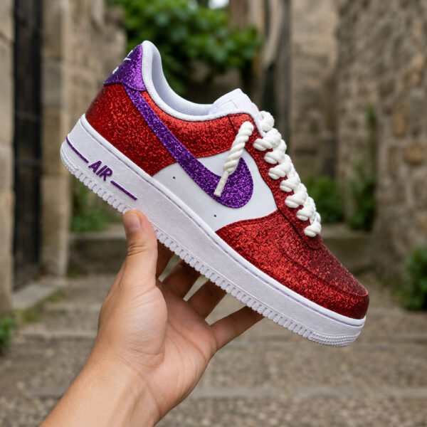 Custom Red Purple Glitter Air Force 1 Sneakers