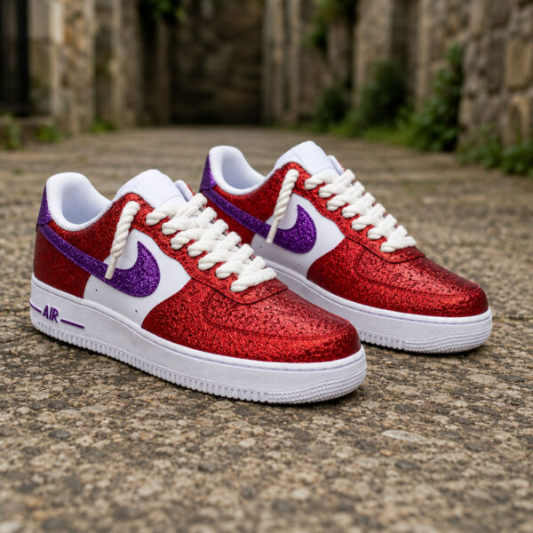 Custom Red Purple Glitter Air Force 1 Sneakers