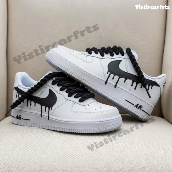 custom black drip air force 1, rope lace streetwear sneakers custom black drip air force 1, rope lace streetwear sneakers
