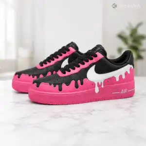 Custom Air Force 1 Pink Black Drip Sneakers 446 (3)
