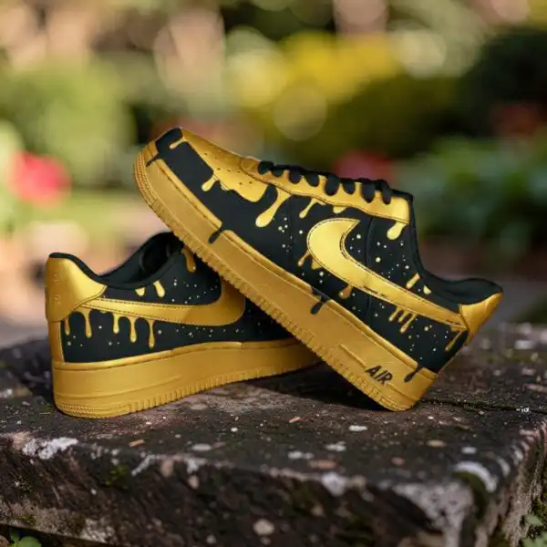 custom air force 1 gold black drip sneakers (3)