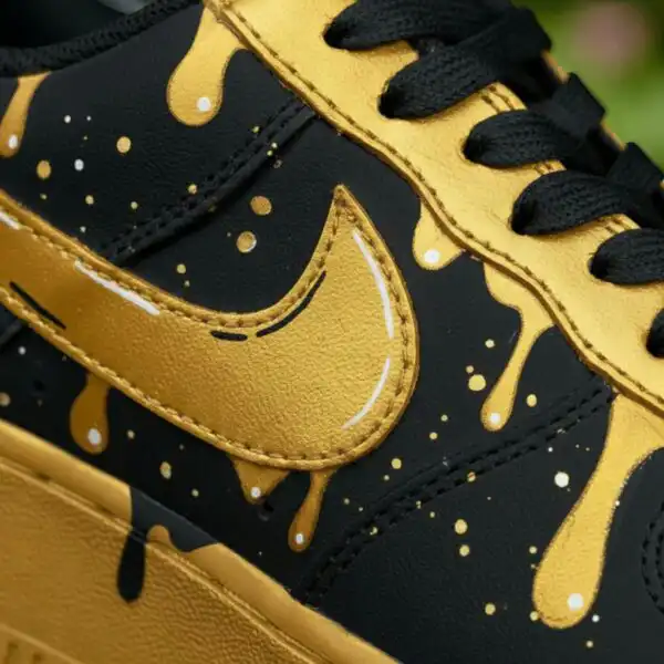 custom air force 1 gold black drip sneakers (4)