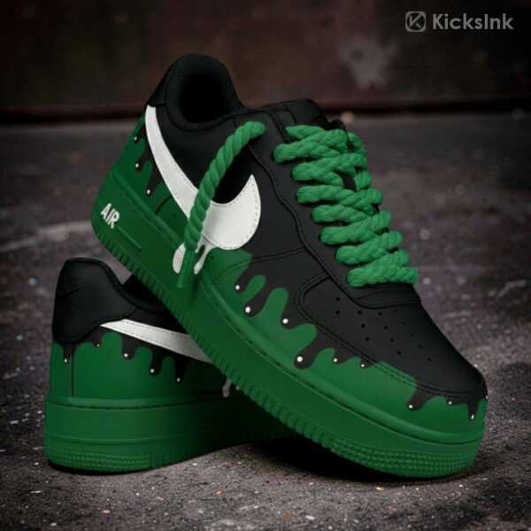 Home custom air force 1 green black drip sneakers (1)