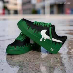 Custom Air Force 1 Green Black Drip Sneakers custom air force 1 green black drip sneakers (4)