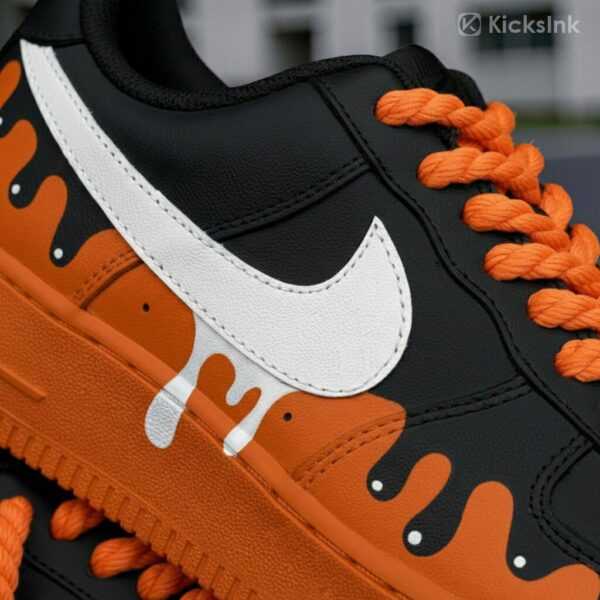 custom air force 1 orange black drip sneakers (1)