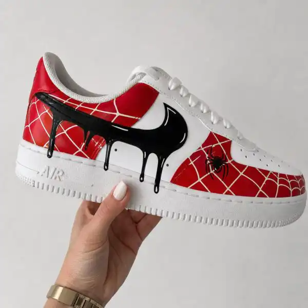 Home spider web red custom air force 1 sneakers, hand painted superhero shoes for him (2)