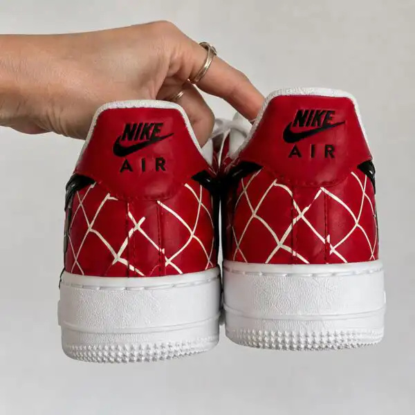 spider web red custom air force 1 sneakers, hand painted superhero shoes for him (8)