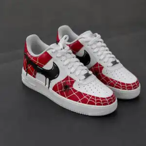 spider web red custom air force 1 sneakers, hand painted superhero shoes for him (9)